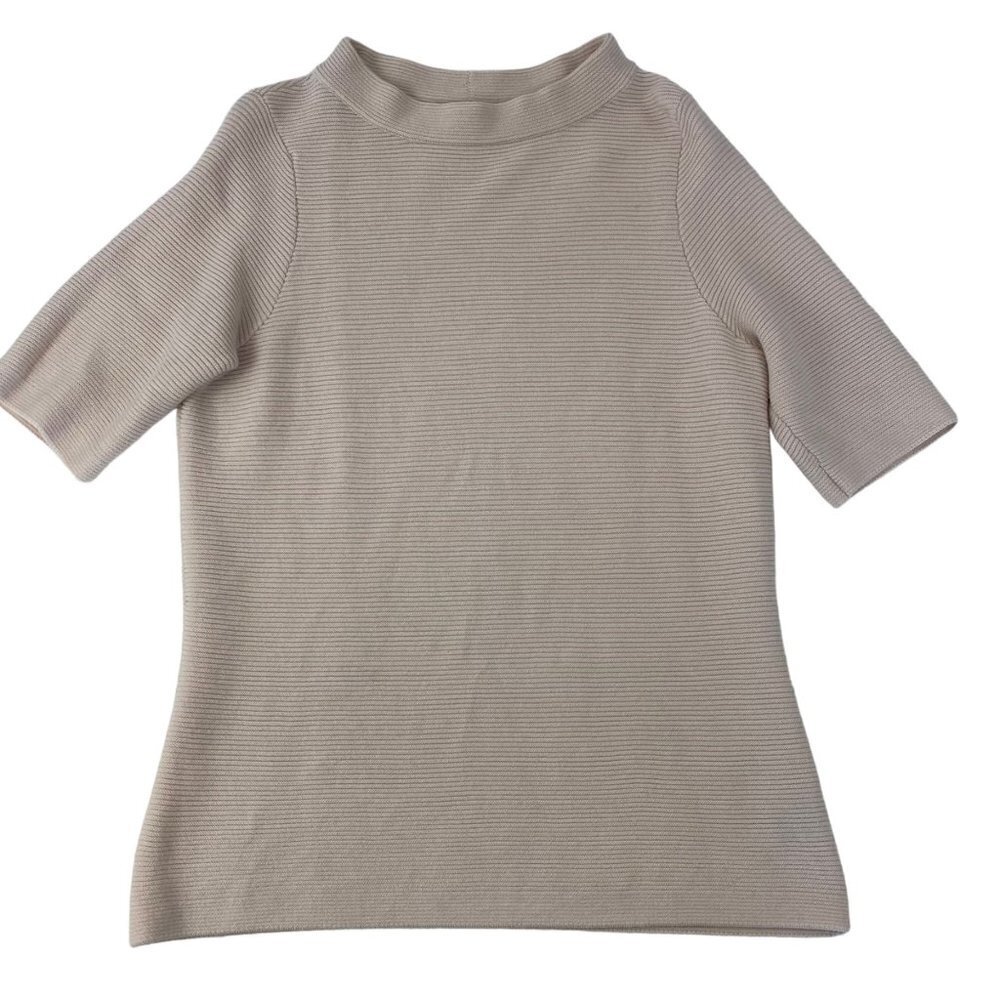 The Limited Scandal Collection Beige Ribbed Elbow Sleeve Knit Sweater Large
